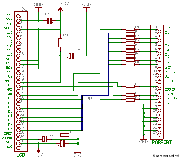 [pictiva 96x36x1: circuit for connecting display to parallel port]